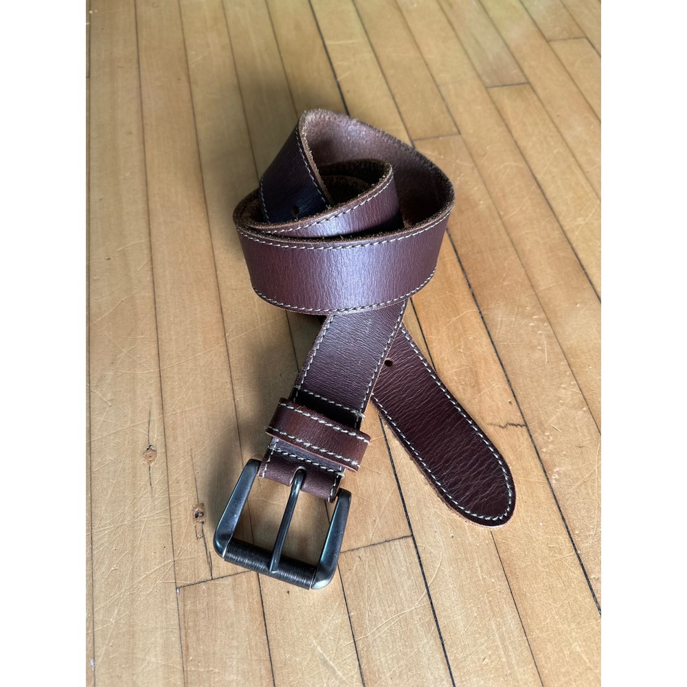 Unbranded 1.5" Contrast Stitch Brown Leather Belt 38